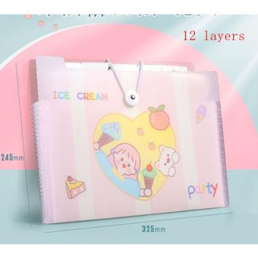 Imagem de Pasta A4 para Documentos OEM 2026 Rosa Girl 12 Layers Grande Capacidade Impermeável 1 Unidade Rosa