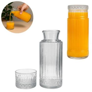 Imagem de Garrafa Moringa de Vidro Canelado 810ml Vintage com Copo - Freecom