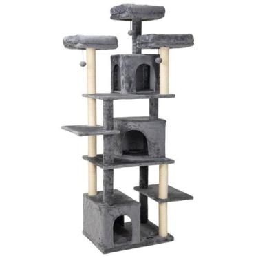 Imagem de Arranhador de gato grande, luxuoso, multifuncional com três casas, trê