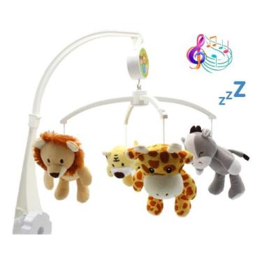 Imagem de Móbile Para Berço Musical Animais Pelúcia Leão Vaquinha Tigre Girafa -