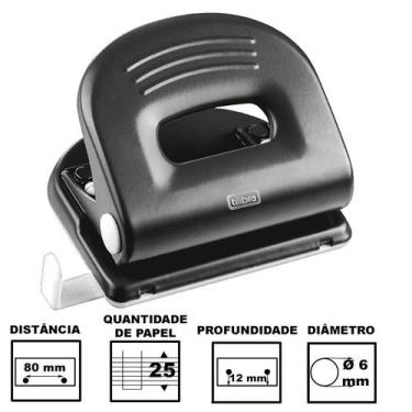 Imagem de Perfurador De Papel Tilibra P202 Preto Com 2 Furos Até 25 Folhas Ref: 