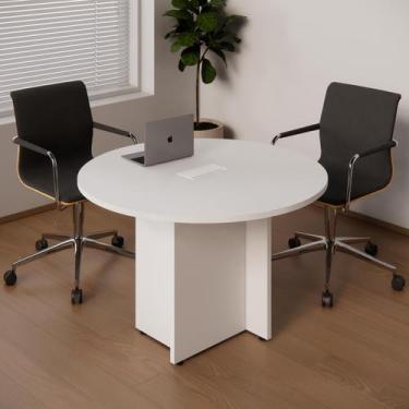 Imagem de Mesa de Reunião Redonda 4 Lugares com Caixa de Tomada Yescasa Branco
