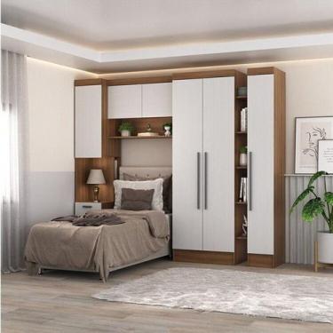 Imagem de Quarto Completo Viena 6 Portas 4 Gavetas 4 Peças Marrom/Nogal/Branco -
