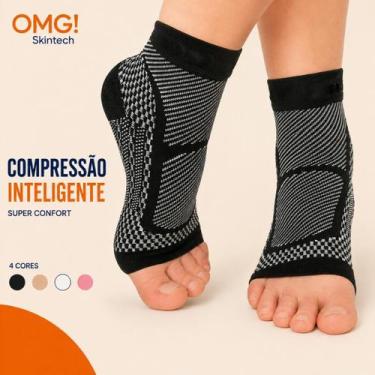 Imagem de Par de Meias De Compressão Ortopédica Preta Alivio Da Dor Fascite Espo