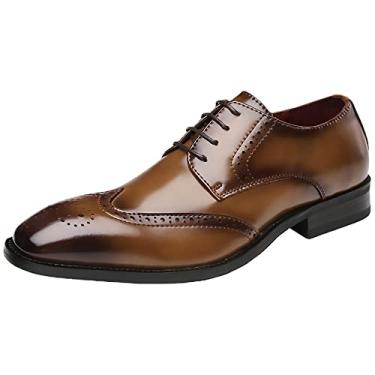 Imagem de QHBPMGAD Sapato masculino Wingtip Derby sapato formal clássico com cadarço Brogue, Marrom, 9.5
