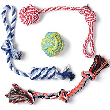 Imagem de Fida Dog Rope Brinquedos Pacote com 4, Dentes de cachorro Resistentes Algodão mastigável Cordas para Interior/Exterior, Exercício Interativo Tug O'War Brinquedos Conjunto para Boredom Pequeno Meidum Dogs