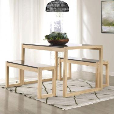 Imagem de Conjunto Mesa de Jantar e 2 Bancos Madeira Maciça Guará CabeCasa MadeiraMadeira Preto/Natural