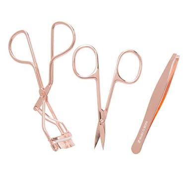 Imagem de Kit Rose Golden Look, Curvador e modelador de cílios, Tesoura para sobrancelhas, Pinça ponta chanfrada, 6196, Marco Boni, Rosé, 3 Itens