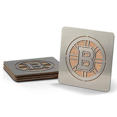 Imagem de YouTheFan NHL Boston Bruins Boasters, conjunto de porta-copos com 4 peças, aço inoxidável, 10 x 10 cm