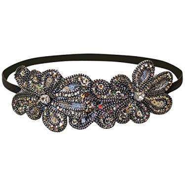 Imagem de Faixa de cabe a com contas e lantejoulas enfeitadas Mia - bronze e lantejoulas prateadas em uma faixa el stica preta - Bonita e elegante - Tamanho nico serve para todos! Pe a decorativa mede 17,78 cm de comprimento x 5,08 cm de largura - 1 pe a