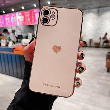 Imagem de Capa de telefone de proteção de câmera de coração de amor galvanizado para iphone 13 12 11 pro max mini xr xs max x 7 8 plus chapeamento capa pára-choques, ouro, para iphone13 pro max