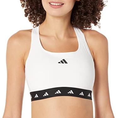 Imagem de adidas Sutiã feminino Powerreact com suporte médio Techfit, Branco/preto, (Small) DD