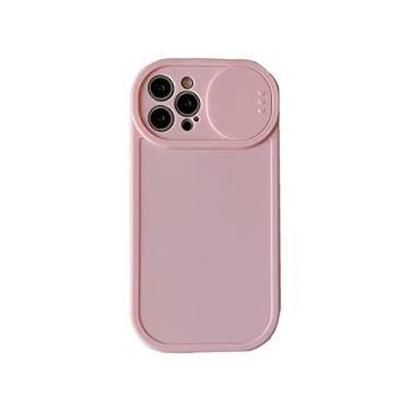 Imagem de Capa de telefone bonita cor sólida doce para iPhone 13 12 11 Pro Max X XS Max XR Slide Proteção da lente da câmera Capa Para-choque, Rosa, Para iPhone11 ProMax