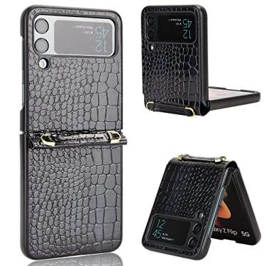 Imagem de Estojo dobrável de couro fino anti-riscos para Samsung Galaxy Z Flip 4 5G Flip4 Flip3 Flip 3 Zflip4 Bolsa de telefone celular antiderrapante, preto, para Samsung Z Flip 3