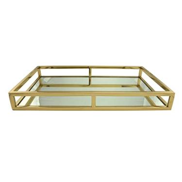 Imagem de Bandeja de Aço Inox com Espelho Dourada 41cm x 26cm x 5cm - Wolff