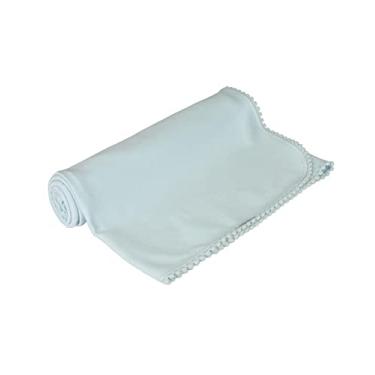 Imagem de Manta Bebê de Enrolar em Suedine de Algodão com Babado de Pompom - Azul U