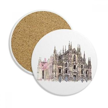 Imagem de Porta-copos de cerâmica Catedral de Milão em Milão, Itália, porta-copos com pedra absorvente para bebidas, presente de 2 peças