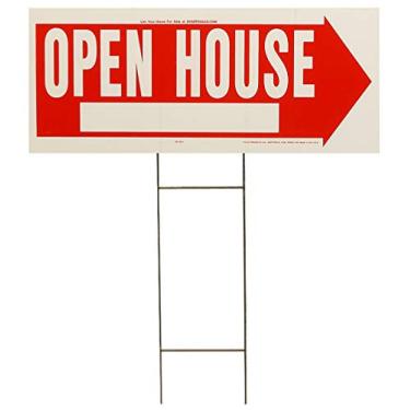 Imagem de Hy-Ko Products Placa de plástico corrugado RS-803 Open House com suporte H 23,5 cm x 60,96 cm vermelho/branco, 1 peça