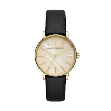 Imagem de Armani Exchange Relógio feminino de quartzo de aço inoxidável com pulseira de couro, Ouro e preto, Relógio de quartzo