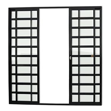 Imagem de Porta de Correr com Travessas 4 Folhas Super Vidro Liso 210cm x 200cm Brimak Preto