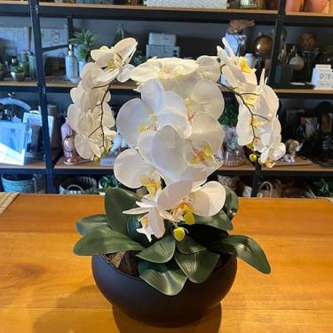 Imagem de Arranjo Grande Centro de Mesa 3 Orquídeas Branca 3d Vaso Preto