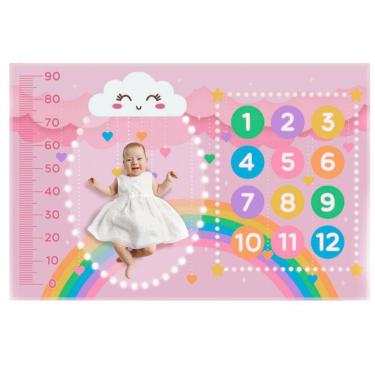 Imagem de Cenario Mesversario Fotos Maternidade Crescimento Bebe Lençol com Moldura Chuva de Amor Menina Lilas