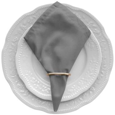 Imagem de Kit 4 Guardanapos de Mesa Posta 30cm X 30cm Com Anéis Tecido Percal 180 Fios (Cinza)