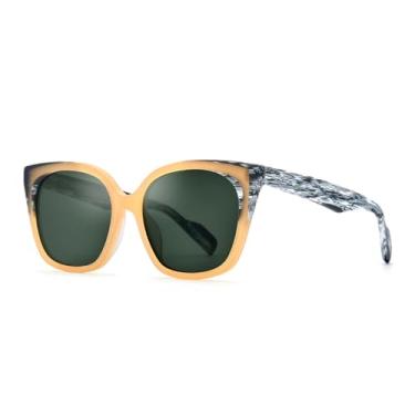 Imagem de Óculos de sol polarizados de acetato fosco, masculino, colorido, retrô, quadrado, uv400, feminino, amarelo, verde escuro, tamanho único