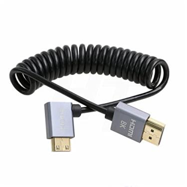 Imagem de HangTon Mini HDMI para HDMI 2.1 8K 4K 60fps UHD Cabo enrolado para Nikon Z5 Z7 D750 Sony CX7 SR7E Canon EOS R RP 5DIV ATOMOS Ninja V Portkeys Video Assist Monitor Tipo A C Ângulo Reto