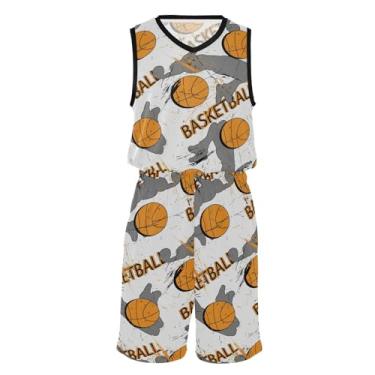 Imagem de Conjunto de shorts e jérsei de basquete esportivo grunge jogadores de basquete laranja branca camiseta de basquete para meninos, Jogadores de basquete Sports Grunge Laranja Branco, GG
