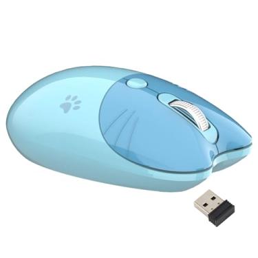 Imagem de Mouse Sem Fio, BT5.1 2,4 GHz Dual Mode Portátil Bonito Formato de Gato Mouse de Computador, Clique Silencioso Ajustável DPI Auto Sleep Fashion Mouse Portátil para Meninas (Azul)