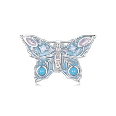 Imagem de GemKing BSC959 Mid-Centuty Moderm Butterfly Charm Size：12 * 19mm；Aperture：4.5mm S925+Enamel process+opal nanometer stone+Opal+Plated platinum