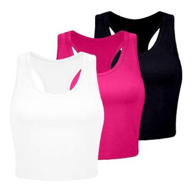 Imagem de 3 peças regatas femininas de algodão básicas costas nadador sem mangas esportivas para treino, Tops azuis de verão, G