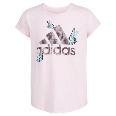 Imagem de adidas Camiseta de manga curta de algodão com gola redonda para meninas, Rosa claro com borboletas, 4