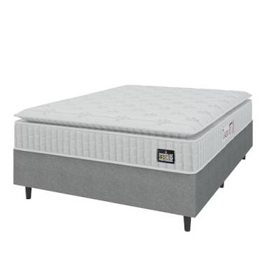 Imagem de Cama Box Colchão Casal Espuma D45 Lazio Pillow Top 138x188x67cm Branco/Cinza Hellen - Suporta até 120kg por Pessoa
