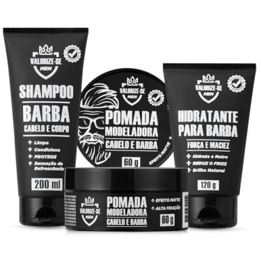 Imagem de Kit Hidratante para Barba + Shampoo 3 em 1 - Barba, Cabelo e Corpo + Pomada Modeladora | VALORIZE-SE MEN