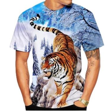 Imagem de Camiseta masculina e feminina estampada em 3D camiseta tigre camiseta verão recreativo animal, Branco, XXG