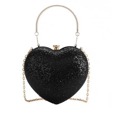 Imagem de pfoosnd Bolsas de mão brilhantes para mulheres, bolsa formal, bolsa de noite em forma de coração, bolsa de mão para festas de casamento e coquetéis, Preto