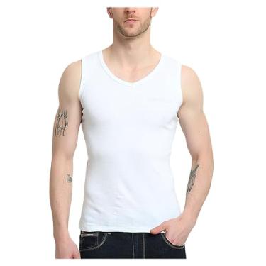 Imagem de Camiseta regata masculina, gola redonda, cor sólida, roupa íntima esportiva, emagrecedora, ajuste muscular, camiseta, Branco, XXG