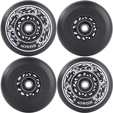 Imagem de Rodas de skate Aowish Inline Pacote com 4 Rodas de reposição para patins externos com fórmula asfalto 90A com rolamentos de velocidade ABEC 9 e espaçadores (Preto, 80 mm)