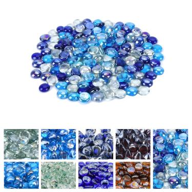 Imagem de GasSaf Contas de vidro misturadas para fogueira ao ar livre, lareira e mesa de fogueira, vidro de 4,5 kg (azul cobalto, azul caribenho, brilho cristalino)