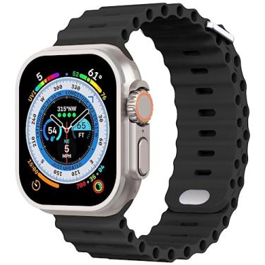 Imagem de AIRPROCE Compatível com Apple Watch Ocean Bands de 38 mm, 40 mm, 41 mm, 42 mm, 44 mm, 45 mm, 49 mm, pulseira esportiva de silicone macio para iWatch Ultra SE Series 8 7 6 5 4 3 2 1 Sport Edition para mulheres e homens (42/44/45/49 mm, preto)