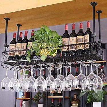 Imagem de Suporte para copos de vinho, garrafa de cabeça para baixo, suporte para vinho, metal, ferro, pendurado, prateleira para decoração de teto, para bares, restaurantes, cozinhas, suporte para ta