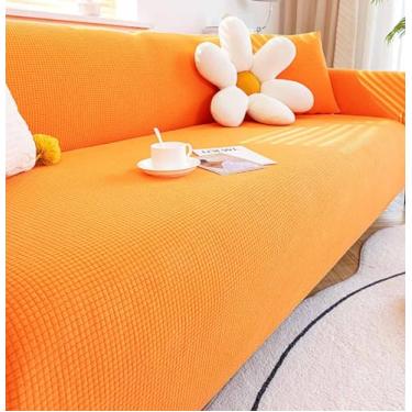 Imagem de Sofá Slipcover Sofá Capa Protetor De Móveis Sofá Macio Com Fundo Elástico Para Crianças, Poliéster Spandex Jacquard Tecido Pequenas Verificações (Adequado para 75-90 inch,Laranja)