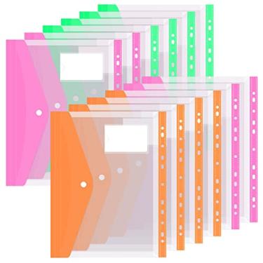 Imagem de Colorlife – Pacote com 12 pastas de plástico para fichário com 11 furos expansíveis para fichário de 2/3/4 anéis, bolsa de documentos com botão de pressão e etiqueta de folha solta para escola, escritório, casa, 3 cores