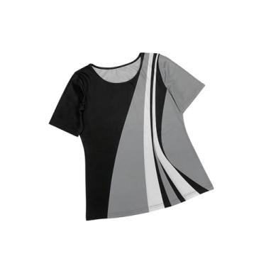 Imagem de SOLY HUX Camisetas femininas de verão manga curta camisetas estampadas vintage gola redonda túnica top, Listrado preto, P