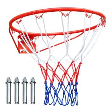 Imagem de MIUDGIG Substituição de aro de basquete de 45,7 cm, aro e rede de cesta de basquete resistente, aros de basquete profissionais universais de aço sólido para cestas de basquete no solo e na parede,