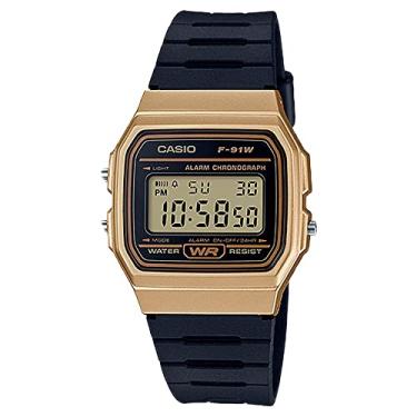 Imagem de Casio Relógio esportivo digital clássico F91W-1 com pulseira de resina, Dourado, Modelo: F-91WM-9ACF