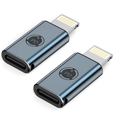 Imagem de Pacote com 2 adaptadores USB C para Lightning, [certificado Apple MFi] conector fêmea de 27 W tipo C para Lightning macho suporta carregamento rápido PD com sincronização de dados, cabo USB C, compatível com iPhone 14 13 12 11 XS X 8 7 6 iPad