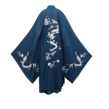 Imagem de JIMINISO Vestido bordado dragão masculino feminino estilo nacional solto manga grande vestido casal azul, Roupão, M